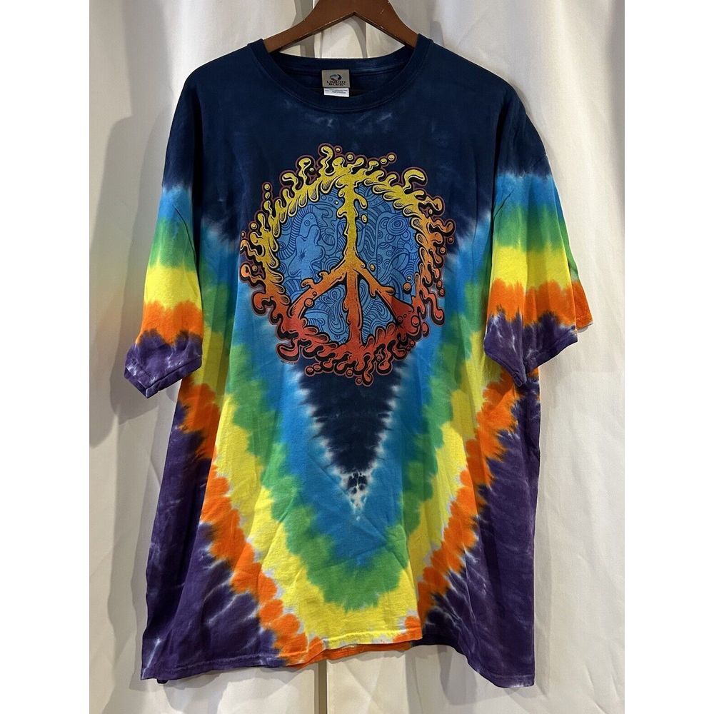 Vintage Liquid Blue Men/Women Multicolor Peace‎ Sign Tie-Dye Graphic Shirt XL